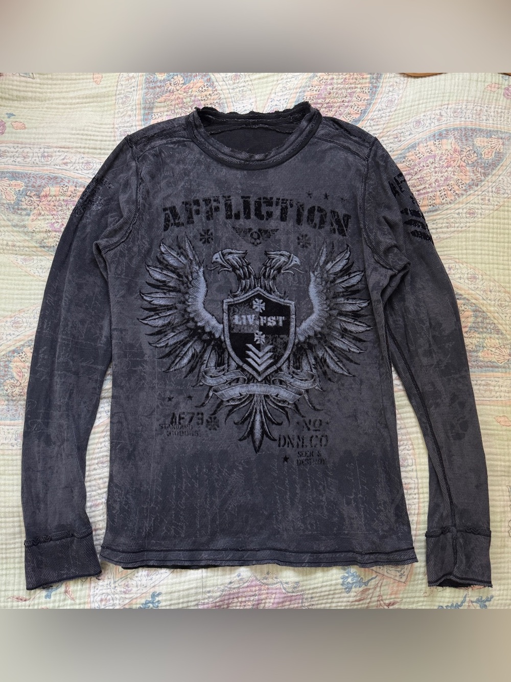 Affliction Y2K Reversible Graphic Thermal Long Sleeve Shirt XL Grunge Cotton